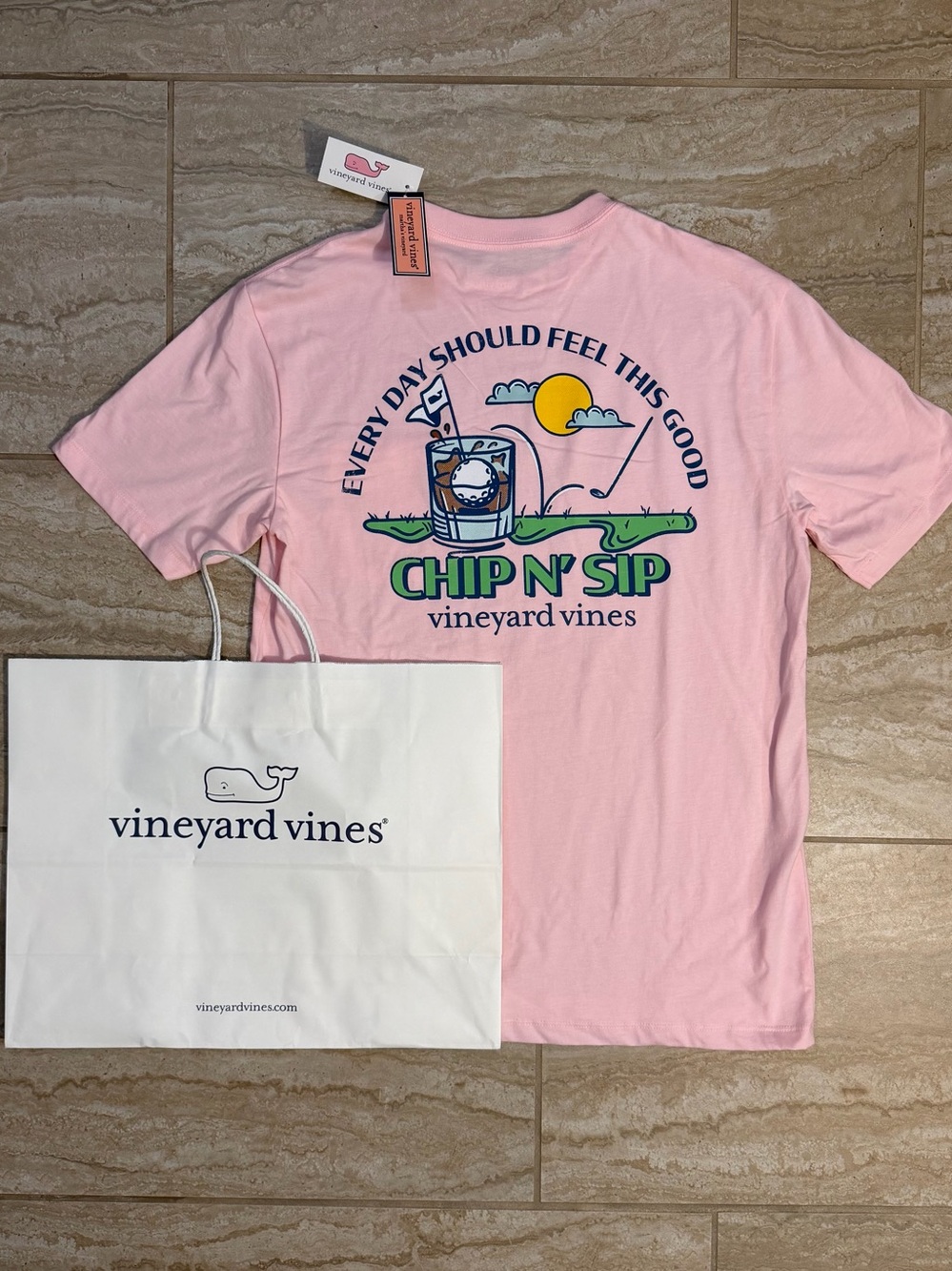Vineyard Vines Pink 'Chip N' Sip' Graphic Short Sleeve Tee